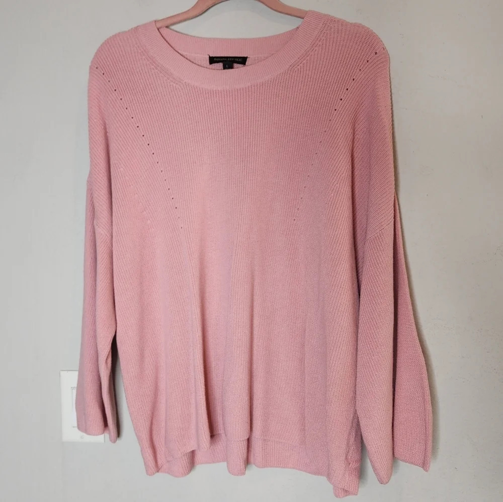 Banana Republic Pink Knit Drop Shoulder Wide Sleeve Sweater Size Large Cotton